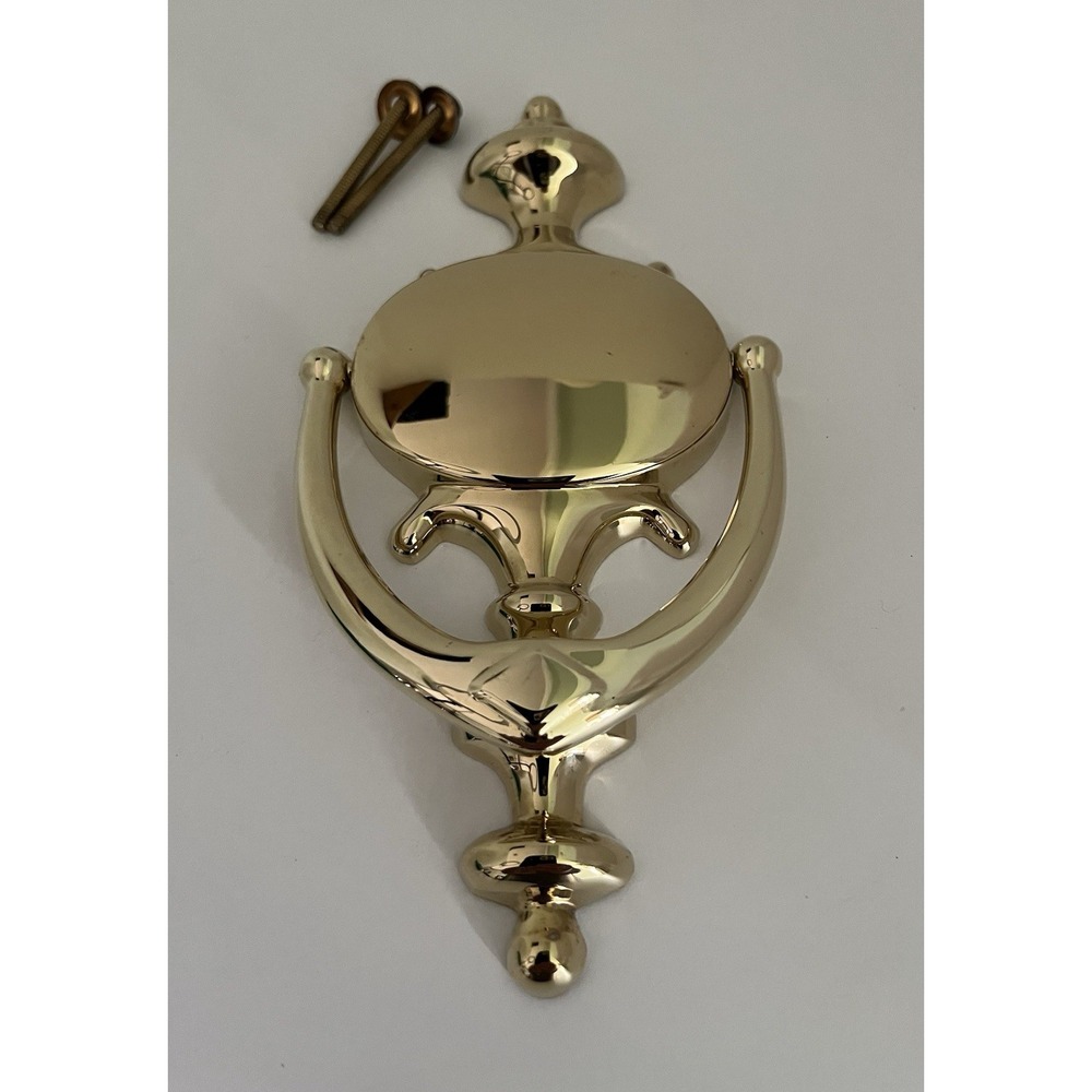 Solid Polished Brass Traditional Door Knocker Tarnish Resistant 8.75" w/ Screws - Picture 2 of 7